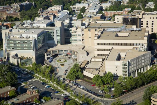 Aerial view of the Duke emergency department entrance