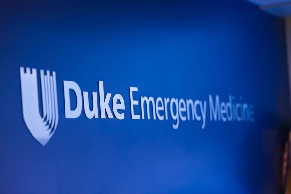 Duke Emergency Medicine logo on the wall of the department
