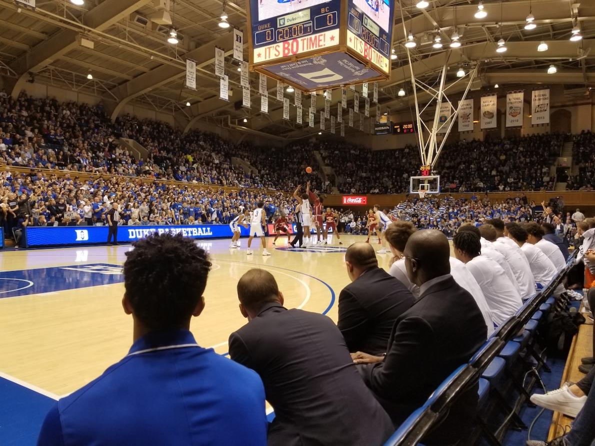 A basketball game at Duke